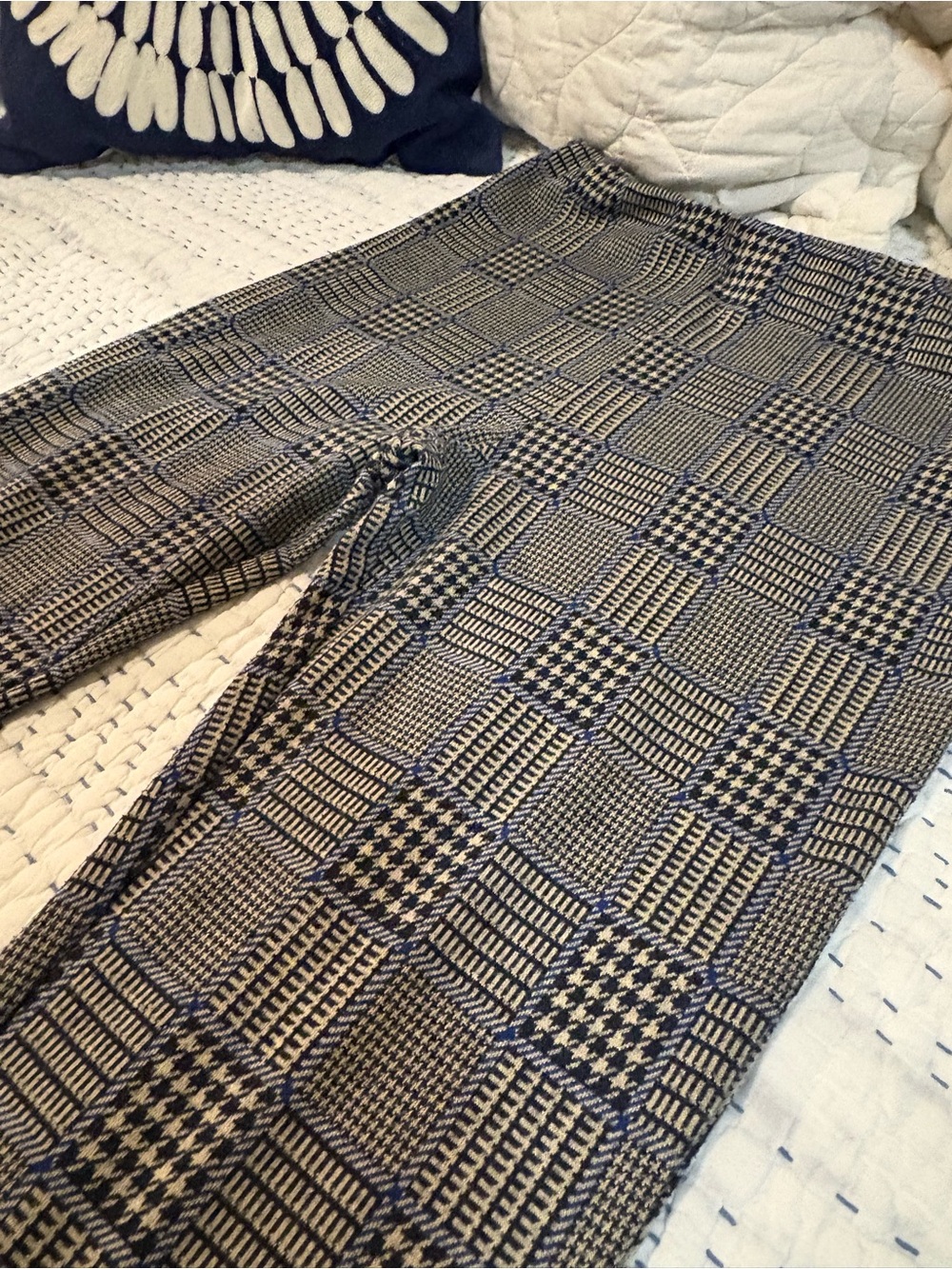 Urban Outfitters Navy and Cream Plaid Ponte Knit Pants